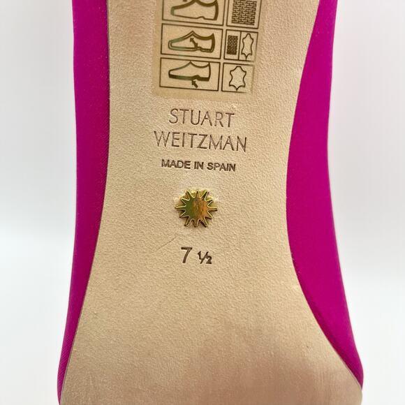 Stuart Weitzman Womens Stuart 75 Stretch Bootie US 7.5 Pink Magenta Suede EUC - Picture 12 of 13